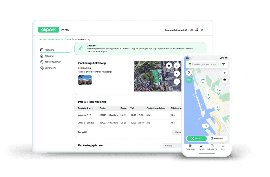 En bild på AirPark-portalen och AirPark-appen